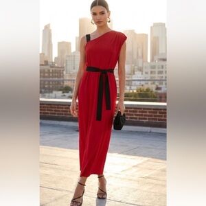 NWOT Jonathan Martin Retro Red/Black Midi/maxi Belted Ruched Dress Stretch 6/M